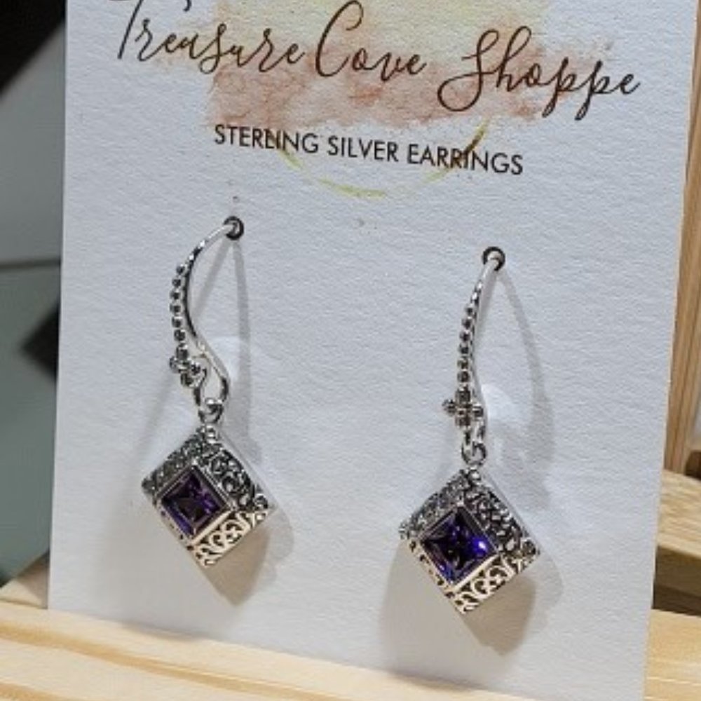 Sterling Silver Trillion Cut Filigree Earrings